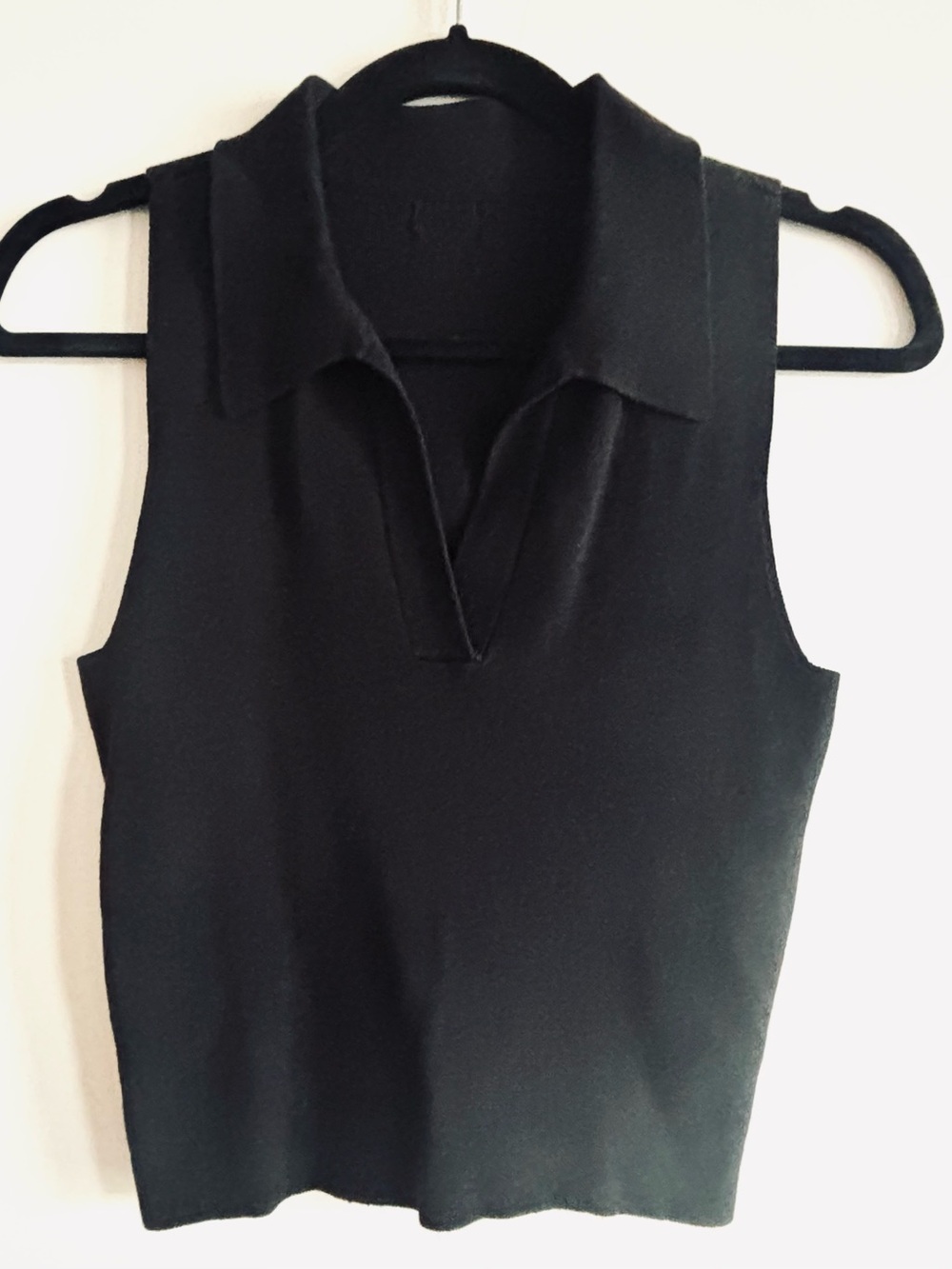 J. Crew Black Sleeveless Collared Knit Crop Top